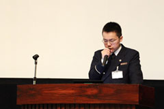 被災地での救助体験談を語る京都市消防局左京消防署員